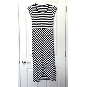 Talbots Black/White Striped Maxi Dress w Drawstring Waist